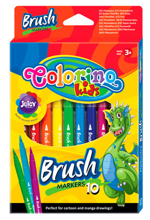 Товары для рисования: Фломастеры с кисточками Brush, 10 цветов, Colorino