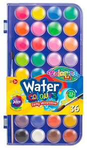 Товары для рисования: Краски акварельные с кисточкой, 36 цветов, Colorino