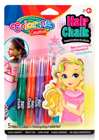 Товары для рисования: Мел для волос в форме карандашей с расческой, 5 цветов, Colorino