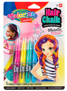 Металлизированный мел для волос в форме карандашей с расческой, 5 цветов, Colorino