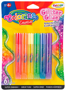 Канцелярские товары: Клей Rainbow с блестками металлик, 10,5 мл, 6 цветов, Colorino