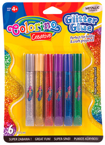 Ножиці та клей: Клей Glitter Glue Metallic Colours з блискітками (6 кольорів, 10,5 мл), Colorino
