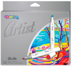 Маркеры трехгранные двухсторонние для эскизов и скетчей, серия Artist, 12 цветов, Colorino