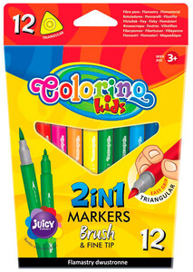 Товари для малювання: Двухсторонние фломастеры трехгранные Brush and Fine tip, 2 в 1, 12 цветов, Colorino