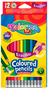 Карандаши цветные шестигранные Erasable с ластиком, 12 цветов, Colorino