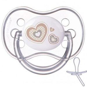 Пустушки та соски: Пустышка силиконовая симметричная Newborn baby, 6-18 м, бежевые сердца, Canpol babies