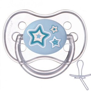 Пустышка силиконовая симметричная Newborn baby, 6-18 м, синие звезды, Canpol babies