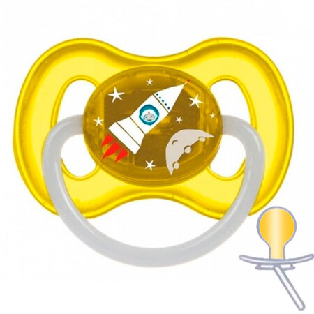 Пустышки: Пустышка латексная круглая Space, 0-6 м, желтая, Canpol babies