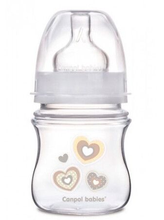 Бутылочки: Бутылка с широким отверстием, антиколикова EasyStart, 120 мл, бежевые сердца, Canpol babies