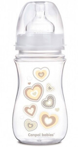 Поильники, бутылочки, чашки: Бутылка с широким отверстием, антиколикова EasyStart, 240 мл, бежевые сердца, Canpol babies