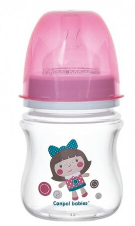 Бутылочки: Бутылка с широким отверстием, антиколикова EasyStart, 120 мл, розовая кукла, Canpol babies