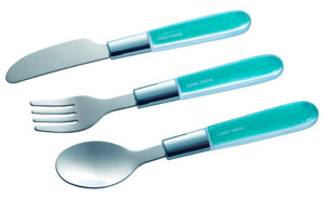 Детская посуда и приборы: Набор металлический (ложка, вилка, нож), синий, Canpol babies