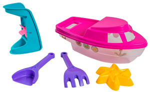 Розвивальні іграшки: Набір для піску Кораблик, 6 елементів з млином, рожевий, Wader