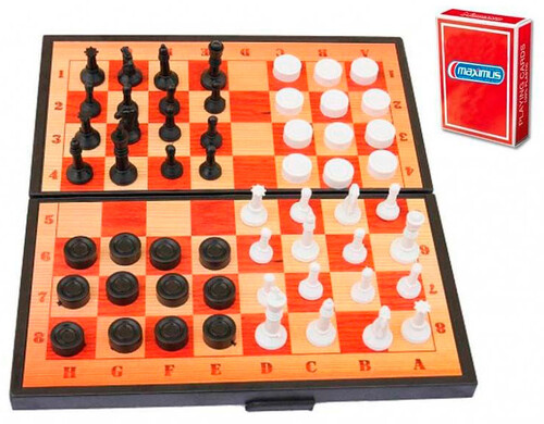 Настольные игры: Набор 3 в 1 (шахматы, шашки, нарды, игральные карты), Maximus