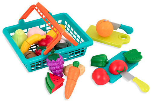 Іграшковий посуд та їжа: Ігровой набір для двох Овочі-фрукти на липучках, 37 предметів, Battat