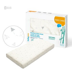 Постель: Бамбуковая простынь на резинке для кроватки «Самолетки» 60х120 см, BabyOno