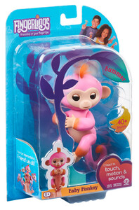 Интерактивные животные: Двухцветная ручная обезьянка (розово-оранжевая), Fingerlings