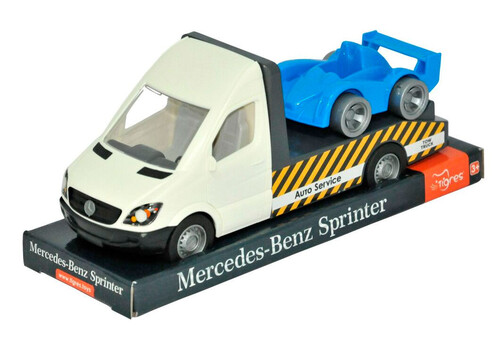 Городская и сельская техника: Mercedes-Benz Sprinter эвакуатор (белый) на планшетке, 1:24, Tigres