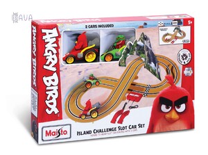 Сооружения и автотрэки: Гоночная трасса — кольцевая "восьмёрка" Angry Birds, в комплекте 2 машинки с гонщиками, Maisto