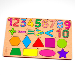 Пазлы и головоломки: Цифры-фигуры цветные, деревянный пазл (287 ? 187 мм), Зирка
