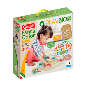 Дрібна моторика і сортування: Дитяча мозаїка з дошкою серії Play Bio «Fantacolor Baby» з картками (21 велика фішка), Quercetti