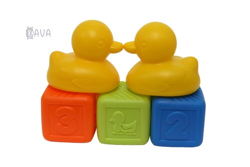 Игрушки для ванны: Набор игрушек "Кубики и утки", Baby team (Желтый)