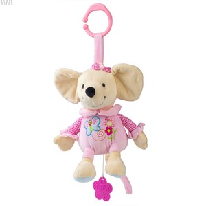 Іграшки на коляску та ліжечко: Іграшка музична м'яка «Рожева мишка», 25 см, BabyOno