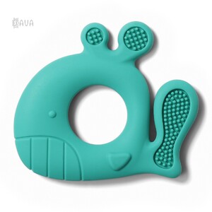 Розвивальні іграшки: Прорізувач для зубів силіконовий «Кит», блакитний, BabyOno