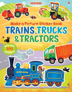 Альбоми з наклейками: Trains, trucks and tractors [Usborne]