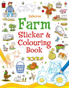Книги для дітей: Farm sticker and colouring book - Usborne