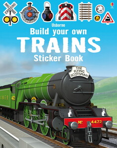 Книги про транспорт: Build your own Trains Sticker Book [Usborne]