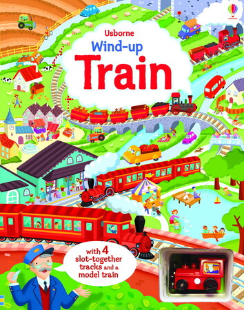 З заводними іграшками: Wind-up train book with slot-together tracks [Usborne]