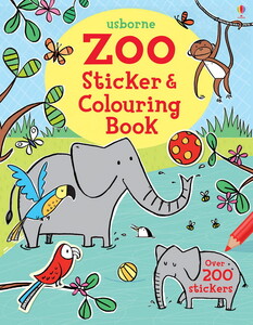 Книги про животных: Zoo Sticker and Colouring Book [Usborne]