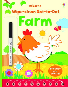 Книги для дітей: Wipe-clean Dot-to-dot Farm [Usborne]