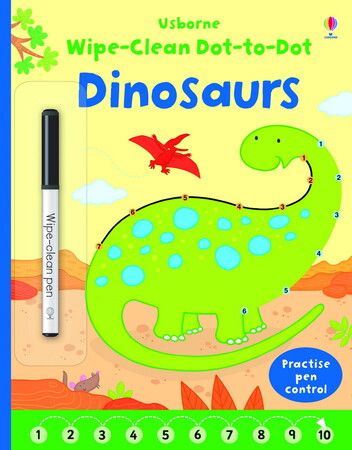 Книги про динозаврів: Wipe-clean Dot-to-dot Dinosaurs [Usborne]