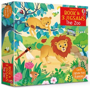 Книги для детей: The zoo (книга и 3 пазла) [Usborne]