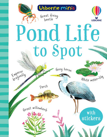 Книги про животных: Pond Life to Spot with Stickers [Usborne]