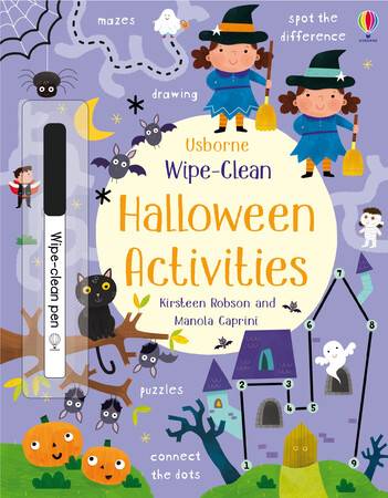 Книги с логическими заданиями: Wipe-Clean Halloween Activities [Usborne]