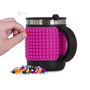 Поильники, бутылочки, чашки: Термочашка розовая с пикселями, 480 мл, Pixie Crew