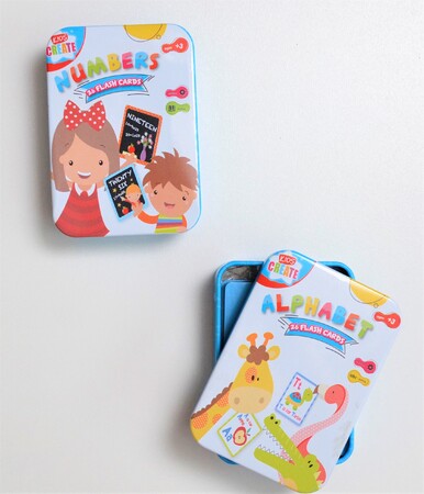 Развивающие карточки: Набор карточек в жестяных коробках "Alphabet" и "Numbers" (по 26 шт), Kids Create
