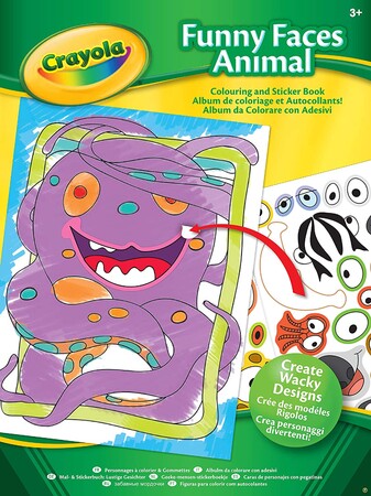 Малювання, розмальовки: Crayola Funny Faces Animals Colouring and Sticker Book