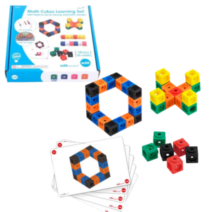Дрібна моторика і сортування: Розвивальний набір «Математичні кубики Maths Linking Cubes з картками» 100 шт. EDX Education