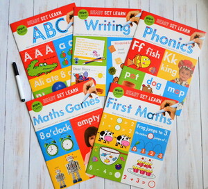 Обучение чтению, азбуке: Ready Set Learn Wipe-Clean Workbooks - набор из 10 книг с маркером