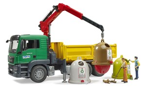 Машинки: Набор игровой: мусоровоз MAN TGS с краном-манипулятором и контейнерами для стеклянных отходов, Bruder