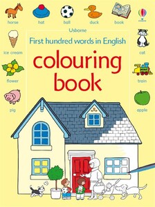 Обучение чтению, азбуке: First hundred words in English colouring book [Usborne]