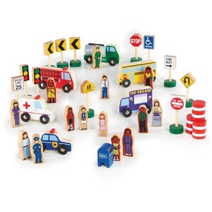 Ігрові набори: Набір фігурок і машин Guidecraft Block Play до дороги з дерева, 36 деталей