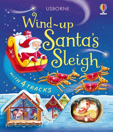 Новорічні книги: Інтерактивна книга з рухомими саньми Санти: Wind-Up Santa's Sleigh [Usborne]