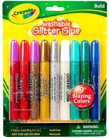 Ножиці та клей: Рідкий клей з блискітками Crayola 9 кольорів (69-3527)